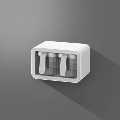 Seasoning Box Wall Mount Multi Grid Seasoning Storage Container Kitchen Seasoning Jar Combination Set 2 Container Gray with 2 Spoons (1/5)