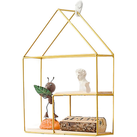Wooden Iron Wall Shelf Living Room Kitchen Bathroom Elegant Exquisite Wall Mounted Storage Shelf Cabin Double Layer Golden (1/2)