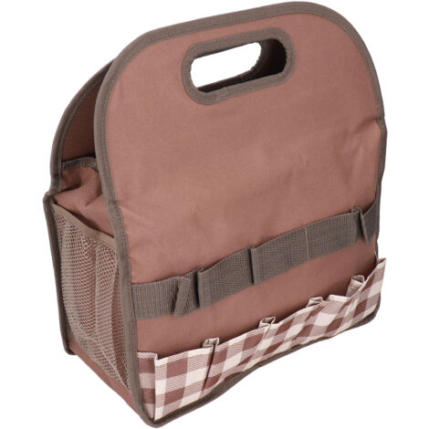 Garden Tool Bag Garden Tote Storage Bag with Multi Pockets Home Organizer for Indoor and Outdoor GardeningCoffee Lattice Stitching (1/5)