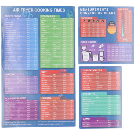 3pcs Fryer Magnetic Cheat Sheet Set Fryer Accessories Cook Times Fryer Accessory Magnet Sheet Quick Reference Guide for Cooking Frying (1/5)