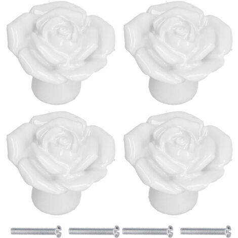 4 Set Rose Shaped Handle Modern Ceramic Cabinet Knob for Home Living Room BedroomWhite (1/5)