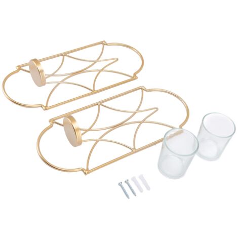 2Pcs Wall Mounted Candle Holder Iron Glass Sconces Decoration Accessories for Living Room Bedroom Gold (1/5)