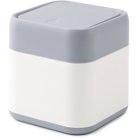 Desktop Trash Can Cute Drop Resistant Portable Tiny Desktop Garbage Bin with Detachable Lid for Car and Home Snap On [Grey Beige] (1/5)