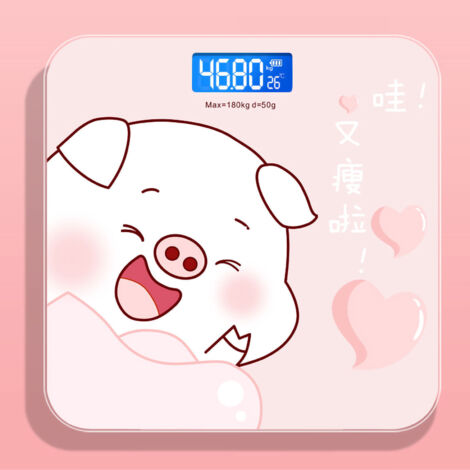 Digital Weight Scale Tempered Glass Smart Accurate Measurement Digital Weight Scale for Home Use Sticker Pink Pig 26x26cm / 10.2x10.2in Battery Model (1/5)