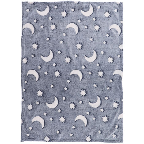 1.52x1M Luminous Blanket Double Sided Polyester Glowing Blanket Bedroom Air Conditioning Blanket for KidsDusty Blue