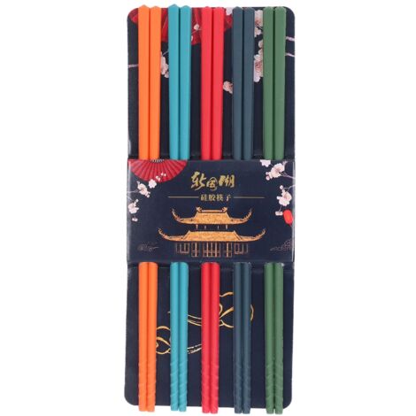24cm 5 Color Chopsticks Set Silicone Stainless Steel Chopsticks Reusable Anti Slip Kitchen Tableware (1/5)