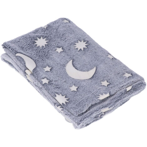 1.5x2m Luminous Blanket Double Side Flannel Star Moon Design Soft Glow in The Dark Blanket for KidsGray (1/5)