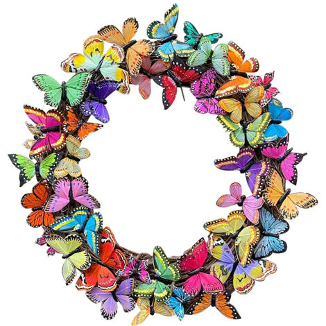 Artificial Butterfly Wreath Outdoor Decorative Welcome Wreath for Front Door Wall Window Spring Party Decoration
