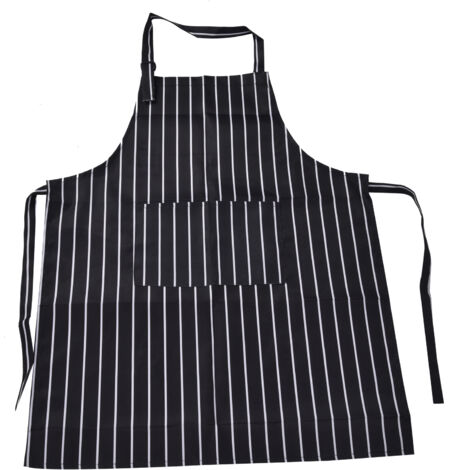 Bib Apron Waterproof Adjustable Kitchen Cooking Aprons with Dual Pockets for Kitchens Restaurants BakersBlack and White Bars (1/5)