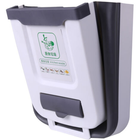 Collapsible Trash Can Household Hanging Folding Waste Bin for Living Room Kitchen BedroomGray M (8L) (1/2)