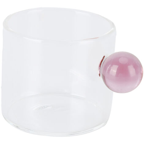 Teacup Glass Mug Transparent Heat Resistant Glass Coffee Cup with Ball Handle 120mlPink Handle (1/5)