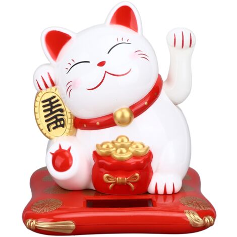 Lucky Cat Solar Powered Cute Decorative Wealth Welcoming Waving Fortune Cat for Home Office Restaurant White (1/5)