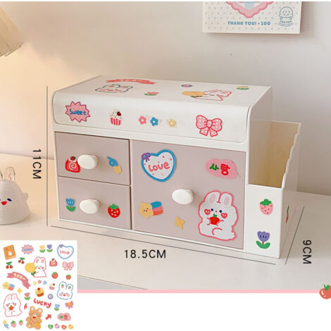 Desktop Storage Box Cute Plastic Drawer Desktop Storage Box Large Capacity Cosmetic Box for Office Home Light Pink (1/5)