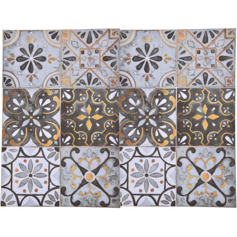 2Pack Floor Tile Stickers Self Adhesive Ceramic Tile Decor Waterproof Vintage Retro Style for Kitchen BathroomLight Gray with Gilt Edging (1/5)