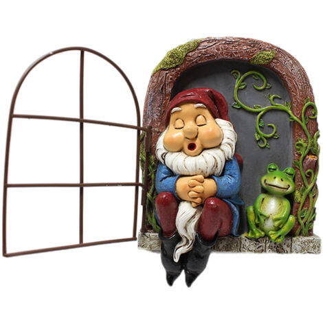Mini Garden Resin Crafts Decoration Gnome Window Sleeping Garden Sculpture Gnome Outdoor Ornament Decoration (1/5)