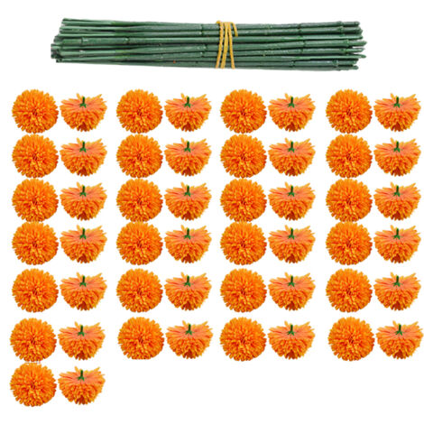 50Pcs Marigold Artificial Flower for Diwali Home Decor DIY Wreath Garland Craft Wedding Party Decoration (1/5)