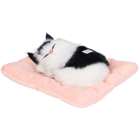 Fake Cats Sleeping Kitten Doll Toy Simulation Sleeping Cat On Pad Interactive Pet Toy with Sound Active CarbonBlack and White Cat Shape (1/5)