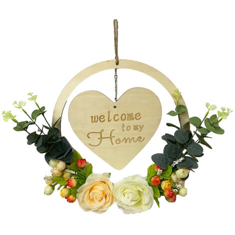 Welcome to My Home Sign Front Door Wood Sign with Love Heart Garland Valentine's Day Decorations for Wall Door Decor (1/5)
