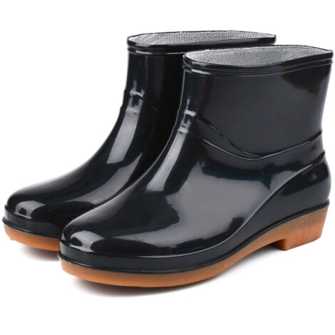 Womens Rain Boots Fashion Antiskid Short Rain Boot Round Head Radian PVC Plastic Rain Boots Black 37 (1/5)