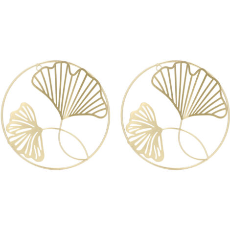 2pcs Gold Wall Decor Iron Art 3D Stereo Ginkgo Leaves Wall Sculpture for Sofa Background Entrance Dining Room Study (1/5)