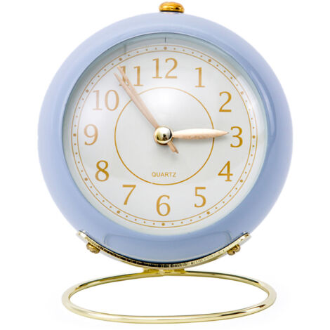 European Style Metal Clock Ingenious Mute Round Children Electronic Quartz Alarm Clock for Living Room Bedroom Purple (1/5)