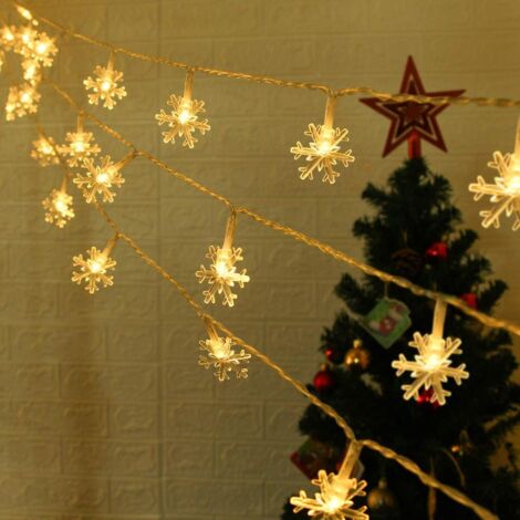 Christmas Snowflake Light 10 feet 20 LED Battery Operated Snowflakes String Lights Winter Fairy Lights Merry Christmas Decoration (1/5)