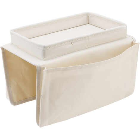 Sofa Tray Folding Arm Storage Holder Table 600D Oxford Cloth Side Pockets for Couch Beige (1/5)
