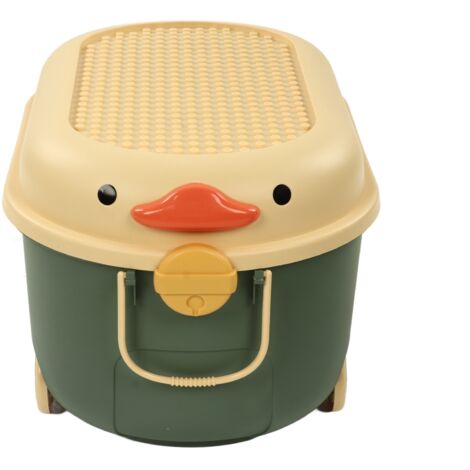 Toy Storage Box Multi Purpose Cute Duck Cover Plastic Clothes Organize Box with Wheel for Children Green (Large) (1/5)