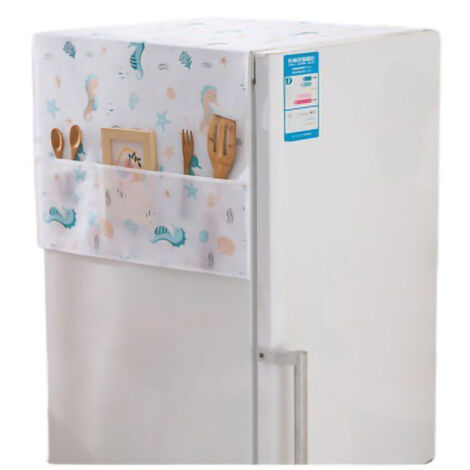 Refrigerator Dust Cover PEVA Home Water and Oil Proofing Refrigerator Cover Towel for Kitchen Seahorse House 130x55cm/51.2x21.7in (1/5)