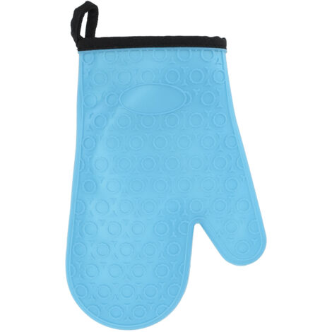 Silicone Oven Mitt High Temperature Resistant Waterproof Slip Proof Kitchen Baking Glove with Cotton Liner Blue (1/5)