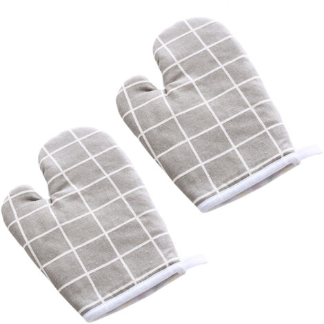 Oven Mitt Cooking Mitten Cotton Lining Heat Resistant Gloves Tool for Baking DishGrey Grids (1/2)