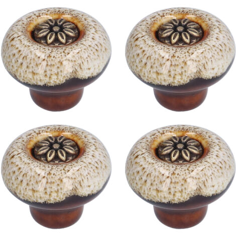 4 Set Cabinet Handle Retro Round Shaped Single Hole Door Knob for Home Bedroom Living RoomGreen Ancient Leopard Print White (1/5)