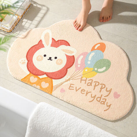 Cute Bathroom Mat Minimalist Water Absorption Skid Resistant Bath Quick Dry Floor Mat for Home Balloon Rabbit 40X60cm / 15.7x23.6in (1/5)