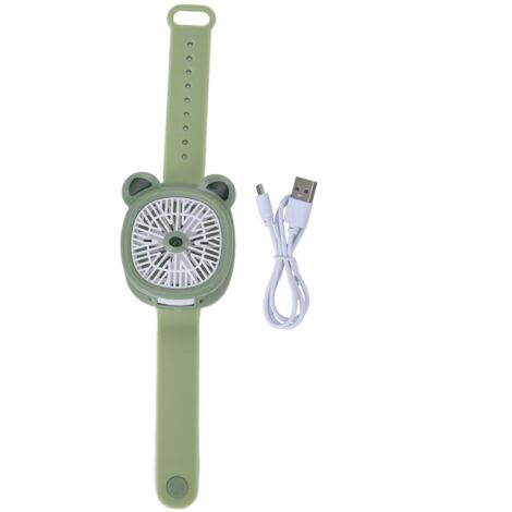 Cartoon Watch Fan USB Charging Plastic Wrist Fan Wireless Mini Watch Fan with Detachable Strap Fan for Kids for OutdoorGreen Bear (1/5)
