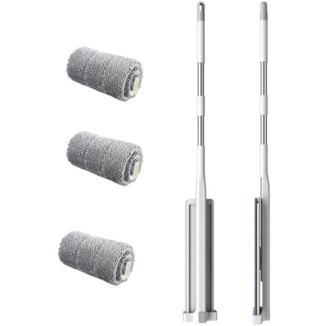 Microfiber Flat Mop Hand Wash Free Long Handle Large Flat Mop Dry Wet Use Floor Cleaning Tool White 36 Plate Set with 3 Cloth (1/5)