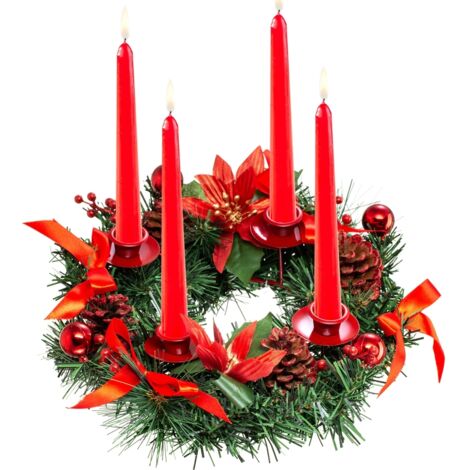 Christmas Advent Wreath Fir Wreath Christmas Arrangement Decorative Wreath with Candle Holder & Ribbon (1/5)