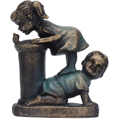 Girl Boy Drink Water Statue Garden Sculpture Resin Courtyard Ornament for Indoor Outdoor Decoration (1/5)