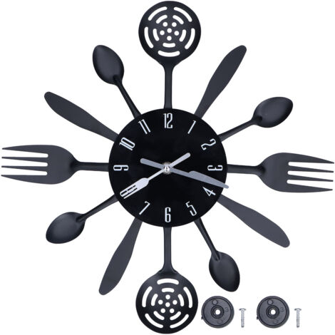 Black Kitchen Wall Clock Removable Modern Cutlery Kitchen Spoon Fork Wall Clock Home Decoration (1/5)