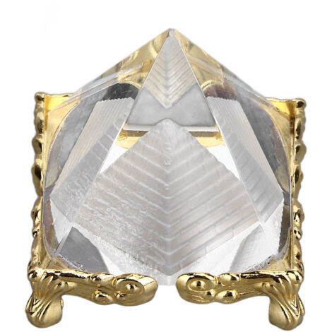 4cm Pyramid Prism Meditation Crystal Carved Pyramid Ornament with Gold Stand for Home Office Art Decor (1/5)