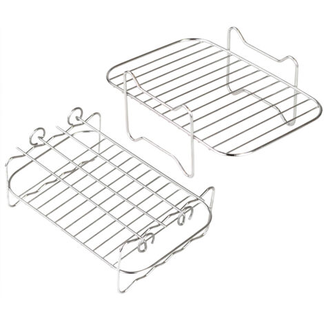 2Pcs Air Fryer Rack 304 Stainless Steel Dehydrator Rack with 4 Barbecue Sticks for 8QT Dual Basket Air Fryer (1/5)