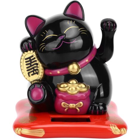Lucky Cat Solar Powered Cute Decorative Wealth Welcoming Waving Fortune Cat for Home Office Restaurant Black (1/5)