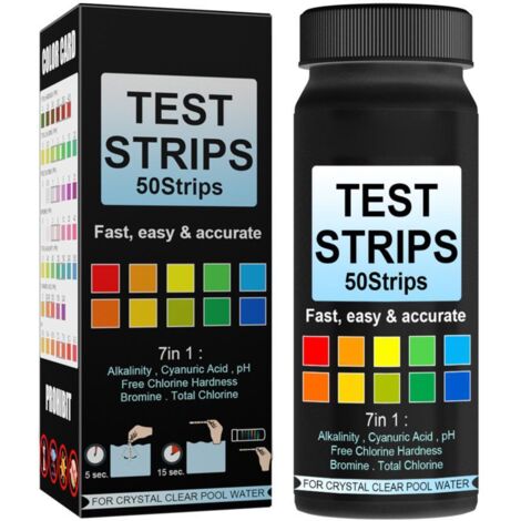 7 in 1 Swimming Pool Water Test Paper 50Pcs Water Quality Strips for Testing PH Chlorine Bromine Acidity Cyanide (1/5)