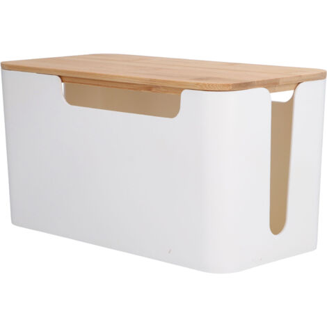 Cable Box Small Cable Management Box with A Wooden Lid for Cord Hider TV Wires Routers Computers Wires Home and Office