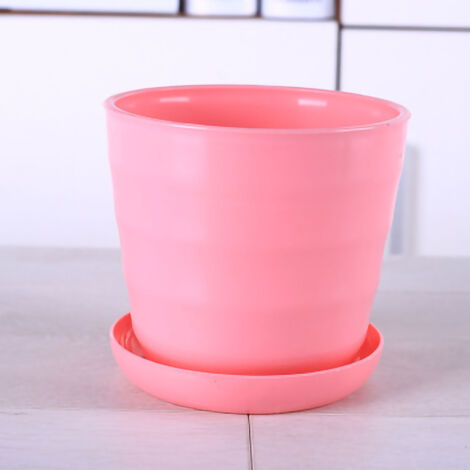 Flower Pot Flexible Round Modern Planter with Removable Tray for Gardening Office Balcony Pink L (1/2)