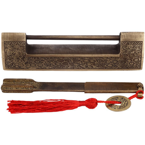 Chinese Antique Lock Retro Spacing 9cm/3.5in Classic Pattern Brass Horizontal Padlock Lock for Gift Boxes Cabinets (1/5)