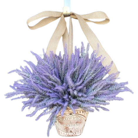 Artificial Hanging Flowers in Basket for Front Door Hanging Lavender Wreath Basket Outdoor Indoor Patio Lawn Courtyard Garden Decor