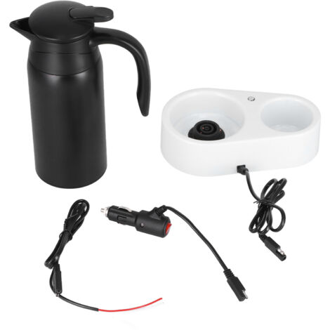 800ml Portable Electric Car Kettles Car Water Dispenser with White Base Silicone Sealing Ring Cover for Travel Boil WaterBlack (1/5)