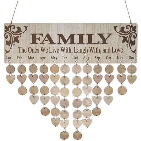 Family Birthday Calendar with Tags Wooden DIY Wall Hanging Board Birthday Reminder Calendar Plaque Gifts for Mom (1/5)