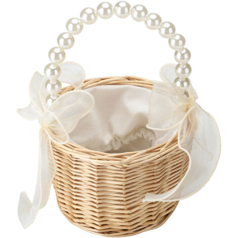 Wedding Ceremony Ring Pillow Flower Basket Portable Burlap Bowknot Vintage Wedding Basket (1/5)