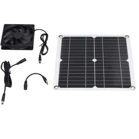 12W Solar Panel Fan Kit USB Solar Powered Fan for Greenhouses Sheds Pet Houses Mobile Phone Charging (1/5)